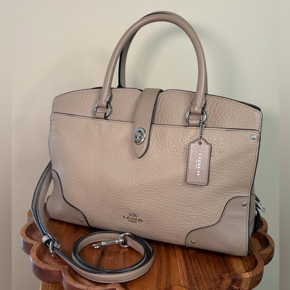 Coach Mercer Satchel 30 Metallic Taupe Convertible Crossbody Taupe 57690 EUC - Picture 4 of 16
